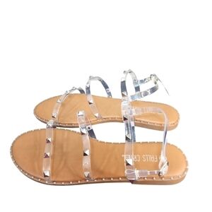 FALLS CREEK Clear Jelly Strap Studded Flat Sandals Size 10